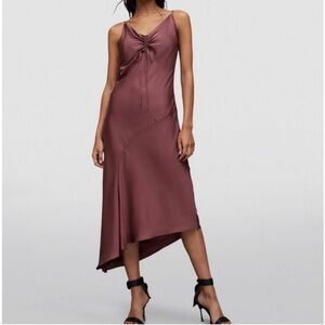 AllSaints Alexia V-Neck Asymmetrical Midi Slip Dress – Size 2, NWOT with Flaws